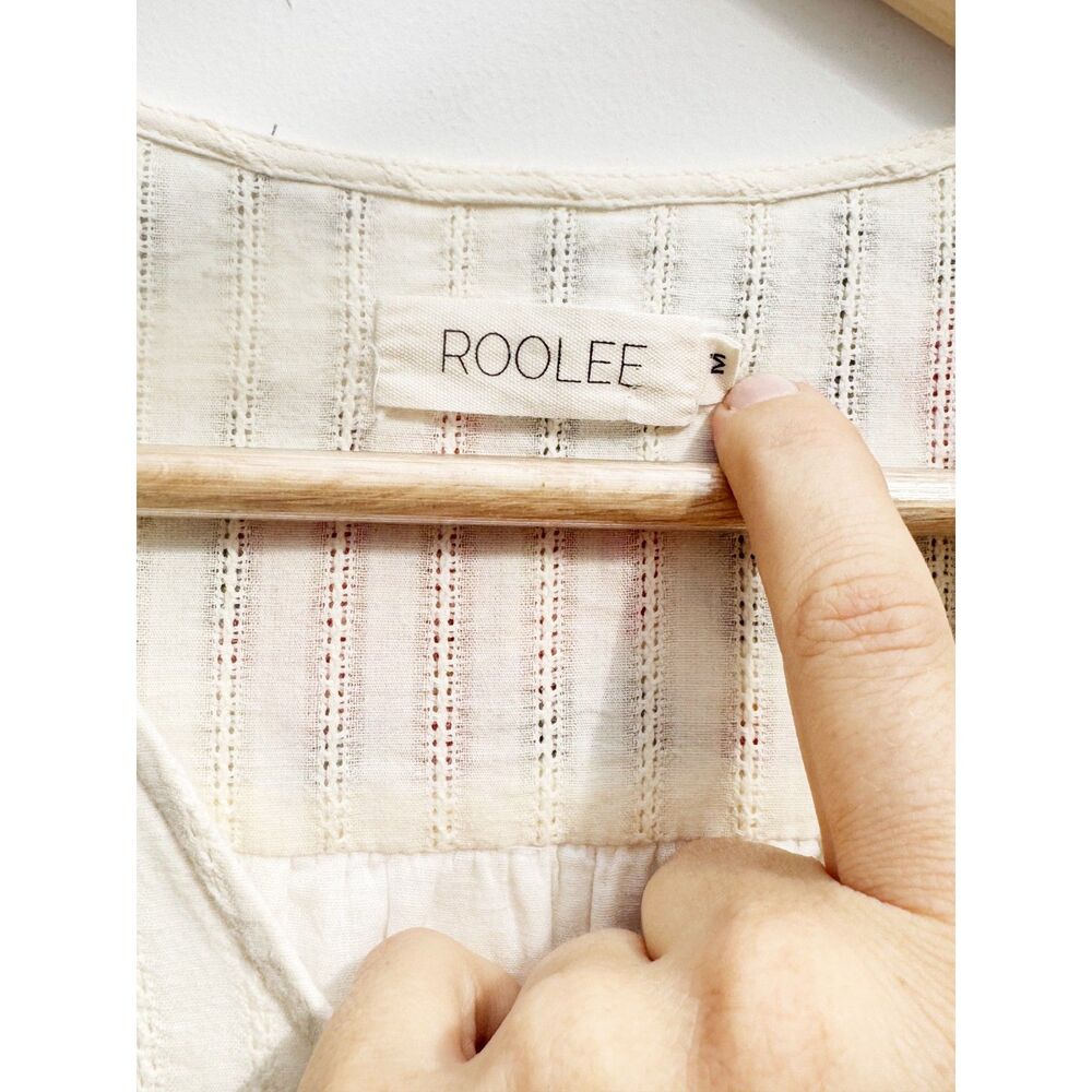 Roolee Ivory Embroidered Button Front Midi Dress Size M Floral with Pockets - Picture 5 of 7